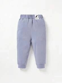 Baby Boy 2pcs Letter Patched Detail Joggers - Dusty Blue - View 8