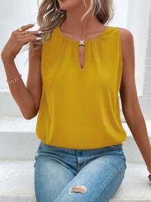 SHEIN LUNE Đường viền lỗ khóa Áo ba lỗ - Màu vàng - Xem 2