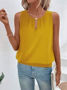 SHEIN LUNE Đường viền lỗ khóa Áo ba lỗ - Màu vàng - Xem 4