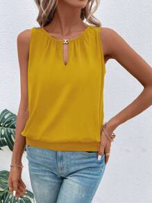 SHEIN LUNE Đường viền lỗ khóa Áo ba lỗ - Màu vàng - Xem 5