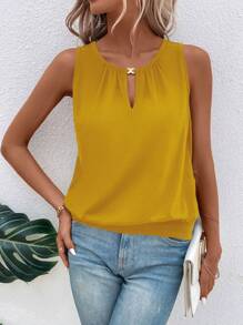 SHEIN LUNE Đường viền lỗ khóa Áo ba lỗ - Màu vàng - Xem 6