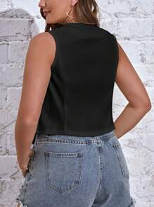 SHEIN Essnce Plus Button Front Vest Blazer Graduation,Back To School,Teacher Outfits For Women - Black - View 2