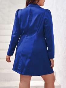 SHEIN Privé Plus Double Breasted Blazer & Skirt - Royal Blue - View 2