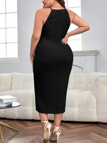 SHEIN Essnce Hơn Chất rắn Váy Dây - màu đen - Xem 2