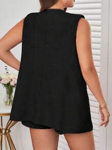 SHEIN Essnce Plus Solid Vest Blazer & Shorts - Black - View 2