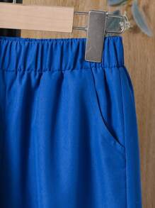 SHEIN 女大童字母圖案條紋飾邊套頭衫&翻蓋口袋工裝褲附包 - 藍白色 - 查看 3