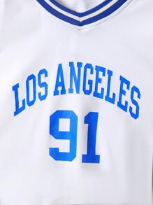 SHEIN 女大童字母圖案條紋飾邊套頭衫&翻蓋口袋工裝褲附包 - 藍白色 - 查看 4