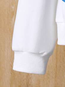 SHEIN 女大童字母圖案條紋飾邊套頭衫&翻蓋口袋工裝褲附包 - 藍白色 - 查看 7