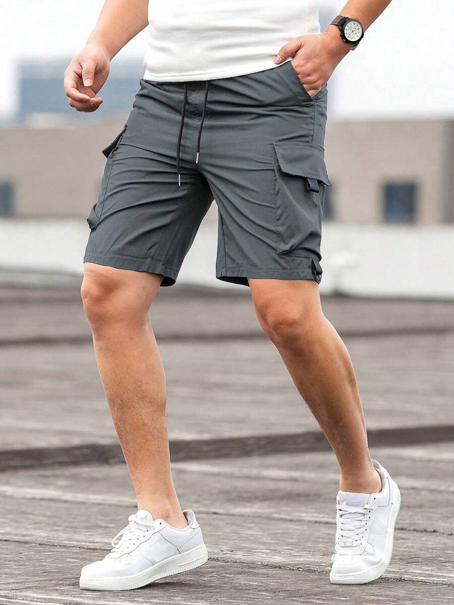Manfinity Homme Loose Fit Men's Drawstring Cargo Shorts - Dark Grey - View 1