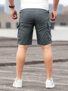 Manfinity Homme Loose Fit Men's Drawstring Cargo Shorts - Dark Grey - View 2