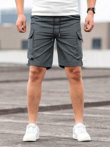 Manfinity Homme Loose Fit Men's Drawstring Cargo Shorts - Dark Grey - View 4