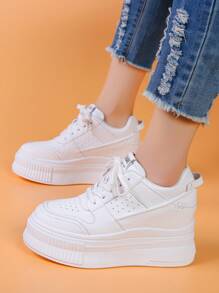 DareSee Kleine Schuhe zur Größenerhöhung für Frauen im Frühling und Herbst, Damen Keilabsatz Plateau Lässig Sportschuhe, weiß, modisch und vielseitig, rutschfest, wasserdicht, bequeme Freizeitschuhe für Musik-Festivals, Y2K-Festivals, Schulanfang, Herbst, Weihnachten, Weihnachtsgeschenke