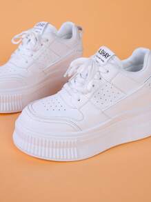 DareSee Kleine Schuhe zur Größenerhöhung für Frauen im Frühling und Herbst, Damen Keilabsatz Plateau Lässig Sportschuhe, weiß, modisch und vielseitig, rutschfest, wasserdicht, bequeme Freizeitschuhe für Musik-Festivals, Y2K-Festivals, Schulanfang, Herbst, Weihnachten, Weihnachtsgeschenke