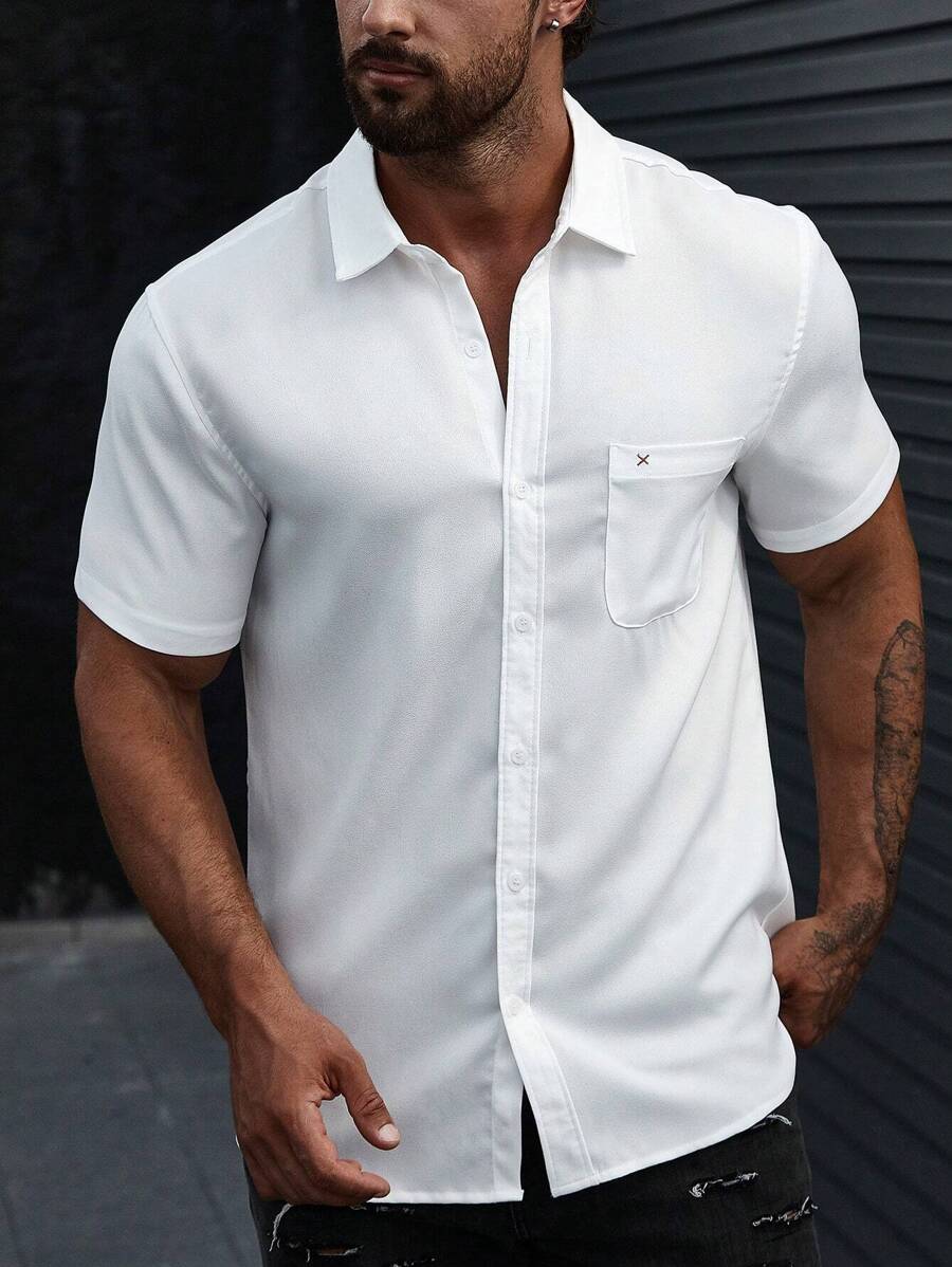 Manfinity CasualCool Men Pocket Front Button Up Shirt - White - View 1