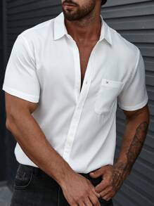 Manfinity CasualCool Men Pocket Front Button Up Shirt - White - View 3