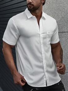 Manfinity CasualCool Men Pocket Front Button Up Shirt - White - View 4