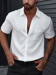 Manfinity CasualCool Men Pocket Front Button Up Shirt - White - View 7