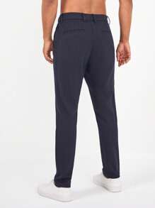 RueChic Men Striped Print Slant Pocket Suit Pants - Navy Blue - View 2