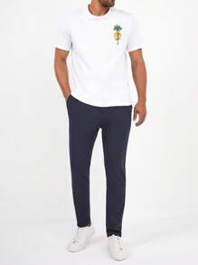 RueChic Men Striped Print Slant Pocket Suit Pants - Navy Blue - View 4