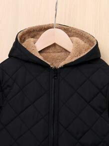 SHEIN Tween Boy Dual Pocket Zipper Hooded Thermal Lined Reversible Padded Coat - Black - View 4