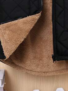 SHEIN Tween Boy Dual Pocket Zipper Hooded Thermal Lined Reversible Padded Coat - Black - View 5