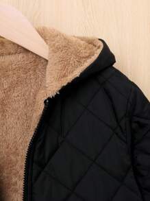 SHEIN Tween Boy Dual Pocket Zipper Hooded Thermal Lined Reversible Padded Coat - Black - View 6