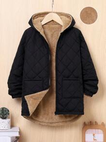 SHEIN Tween Boy Dual Pocket Zipper Hooded Thermal Lined Reversible Padded Coat - Black - View 8