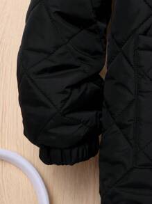 SHEIN Tween Boy Dual Pocket Zipper Hooded Thermal Lined Reversible Padded Coat - Black - View 9