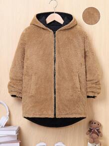 SHEIN Tween Boy Dual Pocket Zipper Hooded Thermal Lined Reversible Padded Coat - Black - View 10