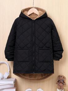 SHEIN Tween Boy Dual Pocket Zipper Hooded Thermal Lined Reversible Padded Coat - Black - View 11