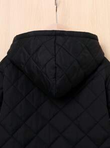 SHEIN Tween Boy Dual Pocket Zipper Hooded Thermal Lined Reversible Padded Coat - Black - View 16