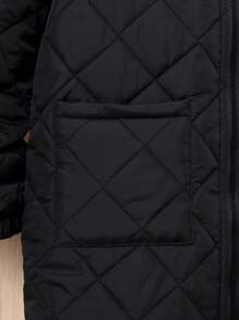 SHEIN Tween Boy Dual Pocket Zipper Hooded Thermal Lined Reversible Padded Coat - Black - View 17