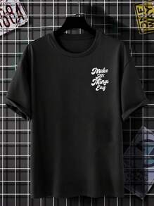 Manfinity 男士大码標語圖案落肩T恤 - 黑色 - 查看 2