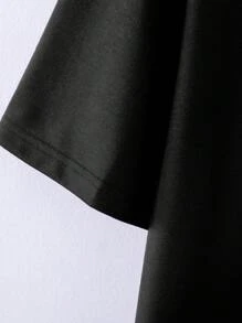 Manfinity 男士大码標語圖案落肩T恤 - 黑色 - 查看 3