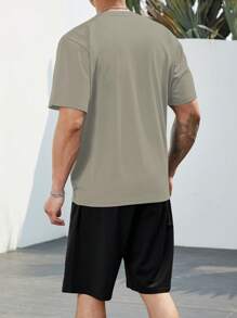 Manfinity Men Plus Letter Graphic Tee & Shorts - Khaki - View 2