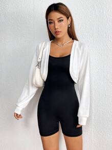 Flirla 素色吊帶連體短褲&插肩袖夾克 - 黑與白 - 查看 4