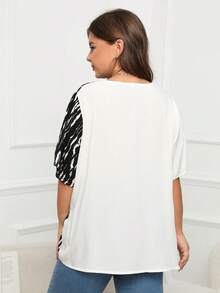 Plus Striped Print Button Front Blouse - Black and White - View 2