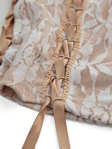 哥特式花卉刺繡前繫帶吊帶上衣 - 卡其色 - 查看 4