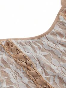 哥特式花卉刺繡前繫帶吊帶上衣 - 卡其色 - 查看 5