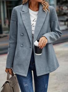 SHEIN LUNE Lapel Neck Double Breasted Blazer - Dusty Blue - View 1