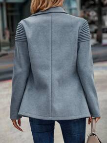 SHEIN LUNE Lapel Neck Double Breasted Blazer - Dusty Blue - View 2