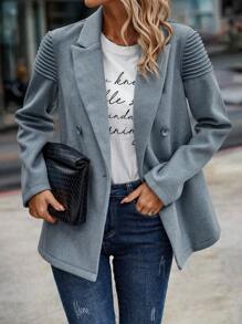 SHEIN LUNE Lapel Neck Double Breasted Blazer - Dusty Blue - View 4