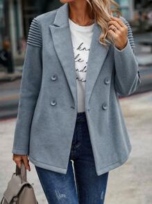 SHEIN LUNE Lapel Neck Double Breasted Blazer - Dusty Blue - View 5