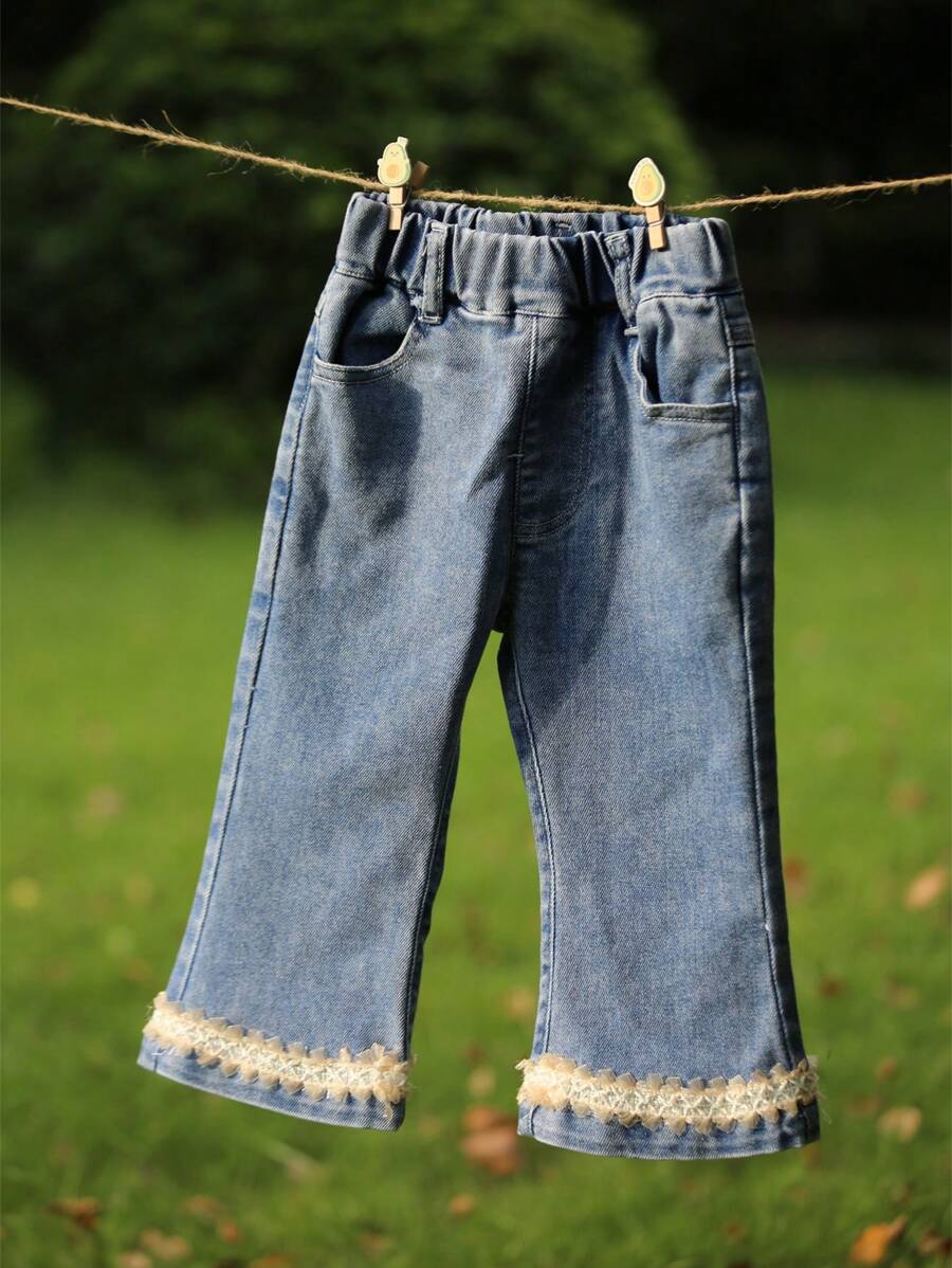 Toddler Girls Contrast Tape Flare Leg Jeans - Medium Wash - View 1