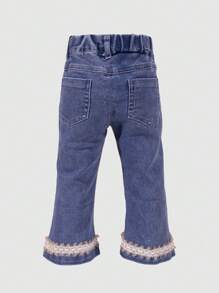 Toddler Girls Contrast Tape Flare Leg Jeans - Medium Wash - View 2