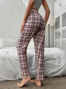 Plaid Print Bow Front Sleep Trousers - Multicolor - View 2