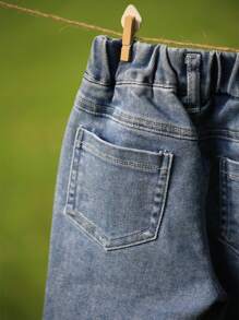 Toddler Girls Contrast Tape Flare Leg Jeans - Medium Wash - View 5