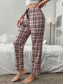 Plaid Print Bow Front Sleep Trousers - Multicolor - View 3