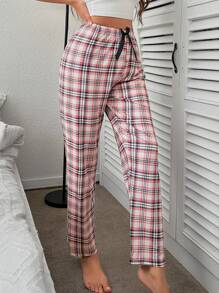 Plaid Print Bow Front Sleep Trousers - Multicolor - View 4