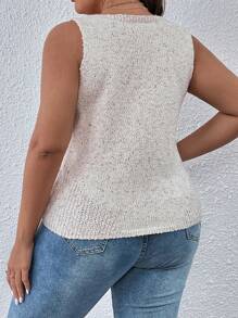 SHEIN VCAY Chaleco de punto liso en otoño/invierno talla grande - Beis - Ver 2